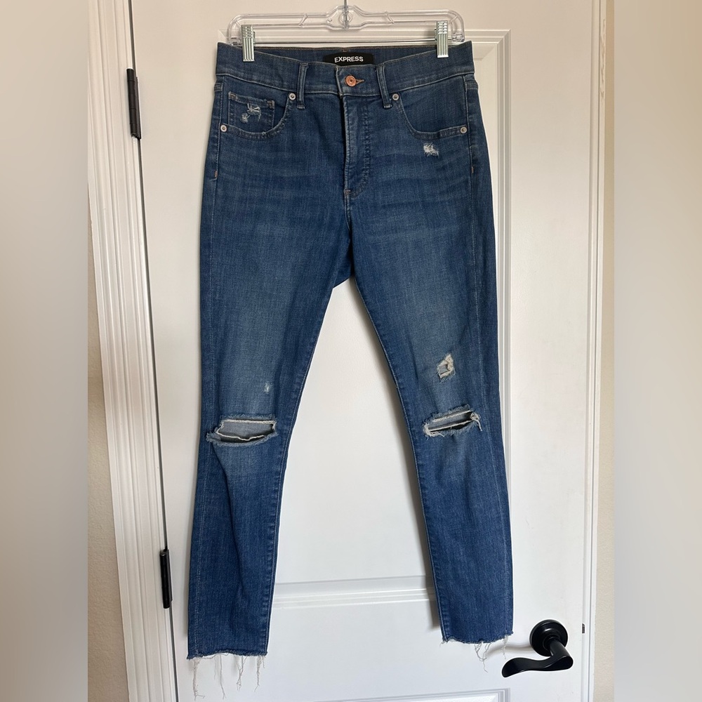 EXPRESS Mid Rise Distressed Denim Jeans - Skinny Ankle Legging Size 8R